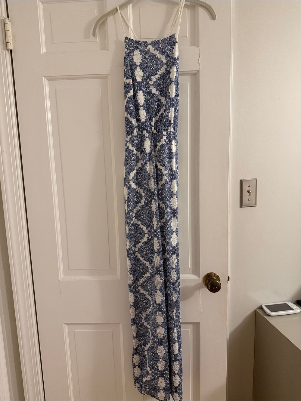 Blue and White Patterned Maxi Dress